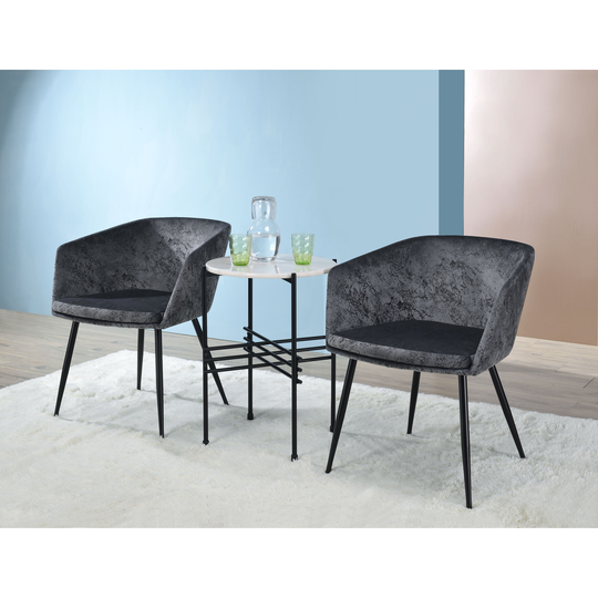 Taigi 3Pc Pack Living Room Chair Set&Coffee Table, Gray Velvet & Black