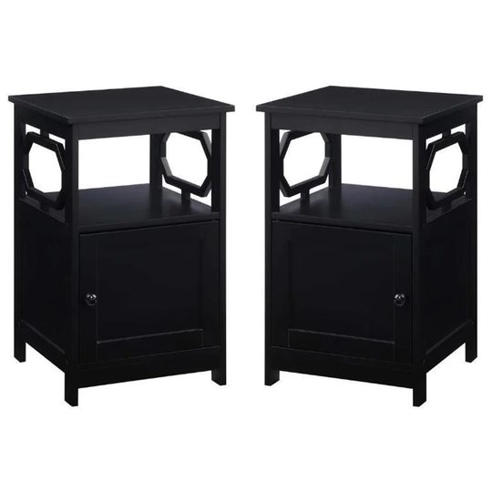 End Table with Cabinet in Black Wood Finish - Set of 2 - 54 x 84