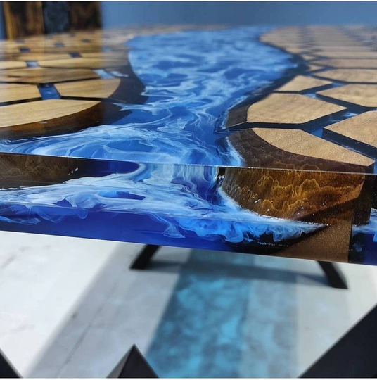 Hexagon Honeycomb | Custom Ocean Table Live Edge Epoxy Dining Natural Walnut Express Free Shipping