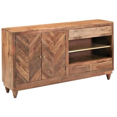 70 Inch Rustic Reclaimed Wood 3 Drawers Display Sideboard Cabinet Parquet