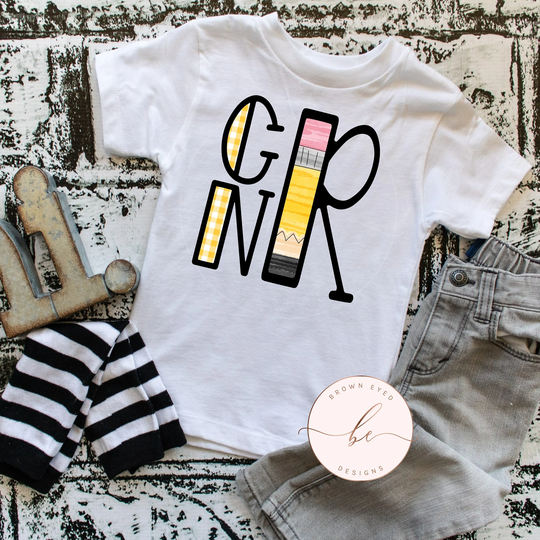 Boy Monogram Shirt, Pencil Monogram, Stacked First Day Of School, Elementary, Pre-K Boy Youth Shirt