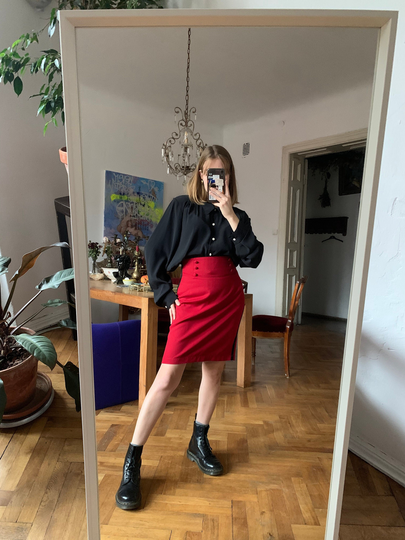 Vintage Red Pencil Midi Skirt