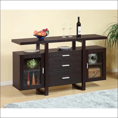 Modern Contemporary Office Home Kitchen Buffet Sideboard Table RED COCOA Finish With Cabinet And Drawers