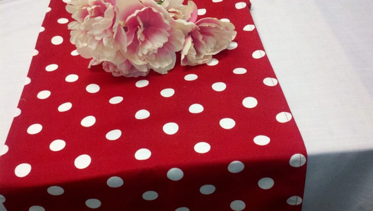 Red Polka Dot Runner X-Long Table Runner 108" Polka Dot White On Red Table Wedding Bridal Shower Baby Medium Olivia Party