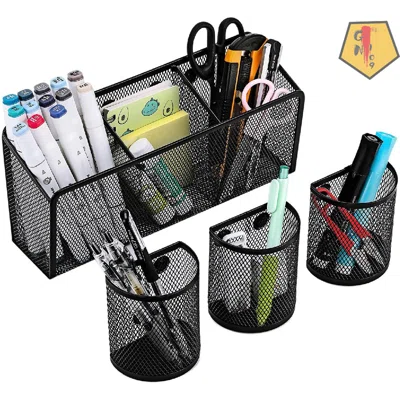 Magnetic Pencil Holder, Metal Magnetic Pen Holder With Extra Strong Magnets/3+3 Generous Compartments, Magnetic Storage Basket Organizer To Hold Whit