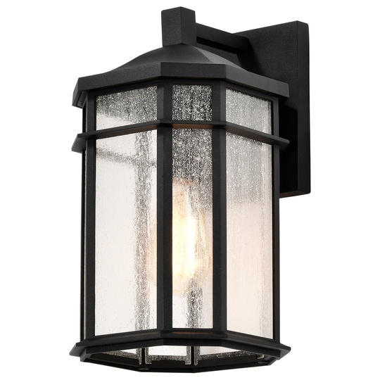 Raiden Outdoor Small Wall Light Matte Black Clear Seeded Glass