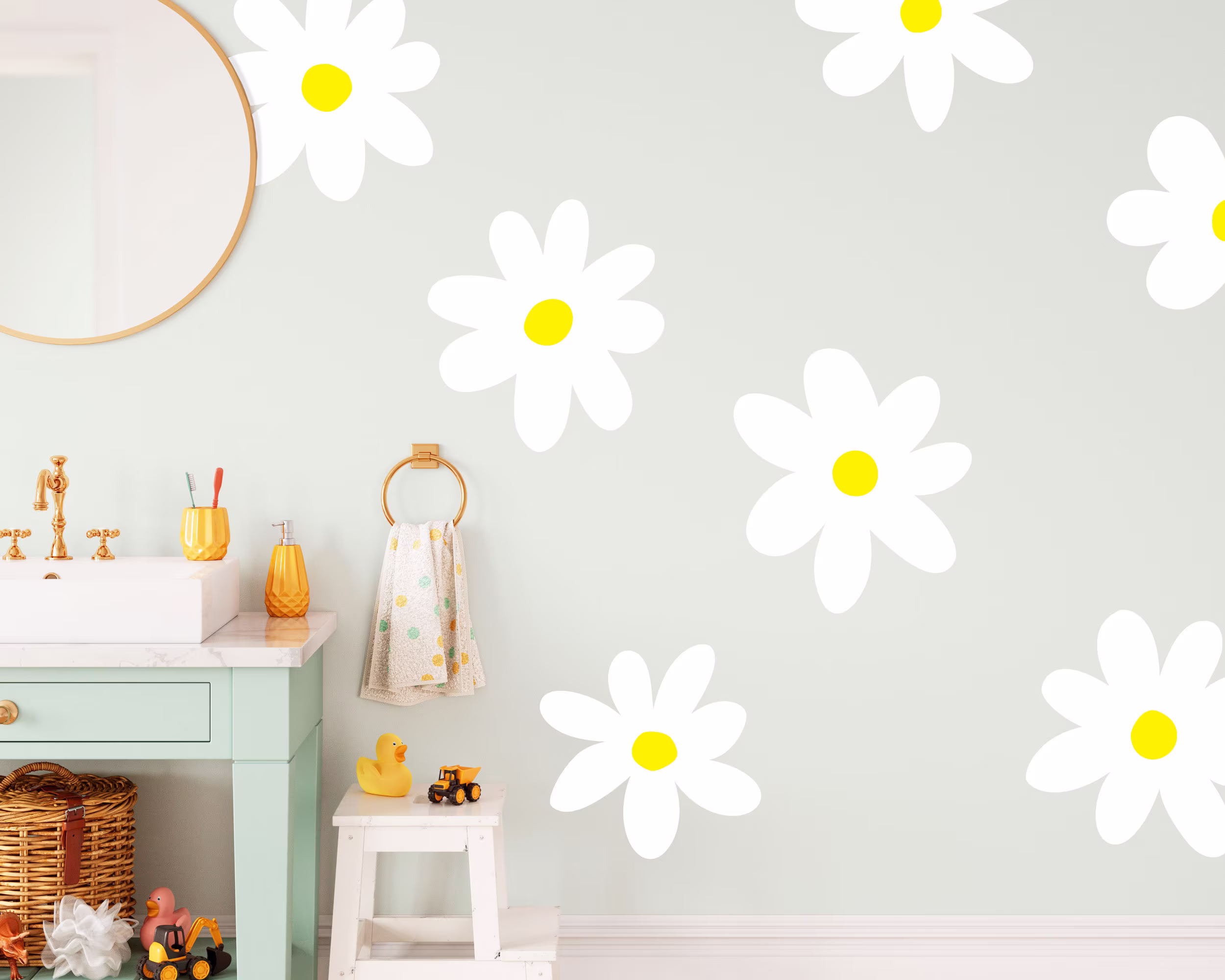 Big Daisy Wall Decals - Nursery Decor, Dorm Or Kids Room Art, Removable Flower Shapes Stickers, Set Of 10 Wall Art Kit Wb052