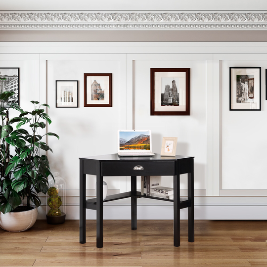 Black Wood Corner Table Storage Office Desk Table Bedroom Dresser with Drawer - L29"x W29"x H30"