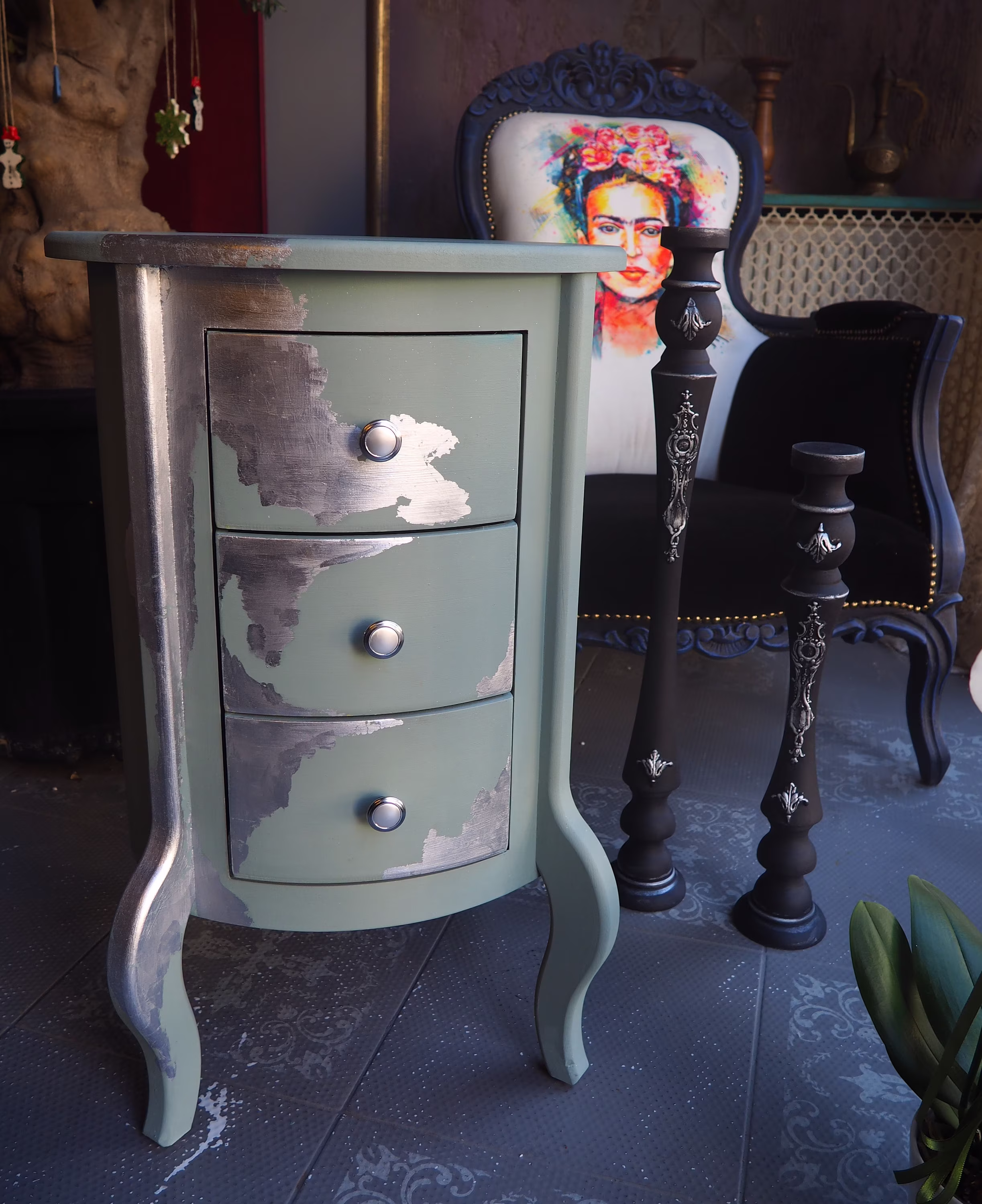 Bed Side Table With 3 Drawers -Vintage Style -Night Stand - Table- Coffee Table-Chest Of Drawer-Duck Egg Colour