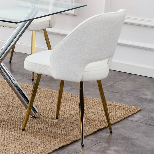 Modern Dining Chairs,Teddy Velvet Accent Chair, Living Room Leisure Chairs, Upholstered Side Chair with Golden Metal Legs