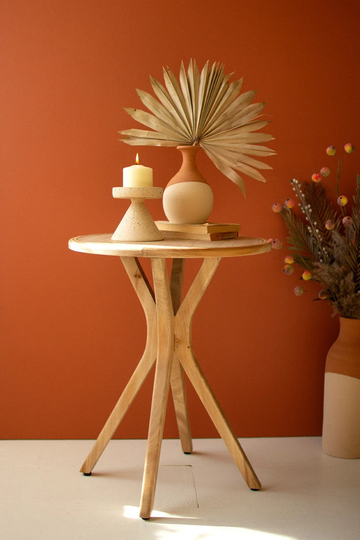 Short Wooden Round Top Accent Table