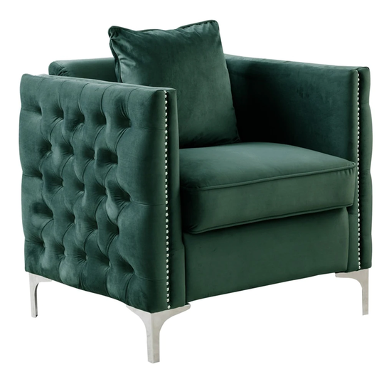 Velvet Upholstered Accent Chair with 1 Pillow