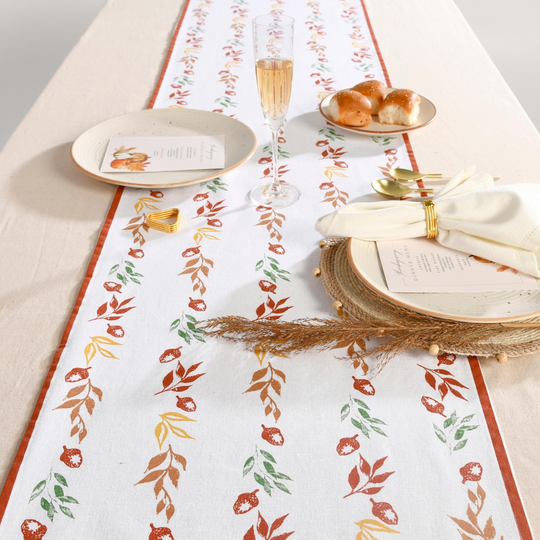 Folkulture Fall Table Runner 72 Inches Long For Home Décor, 100% Cotton Boho Or Farmhouse - Botanique