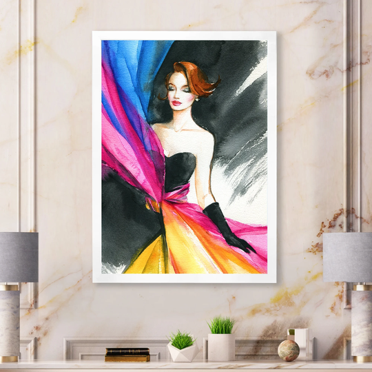 Designart 'Colorful Fashion Woman Portrait' Glam Framed artwork
