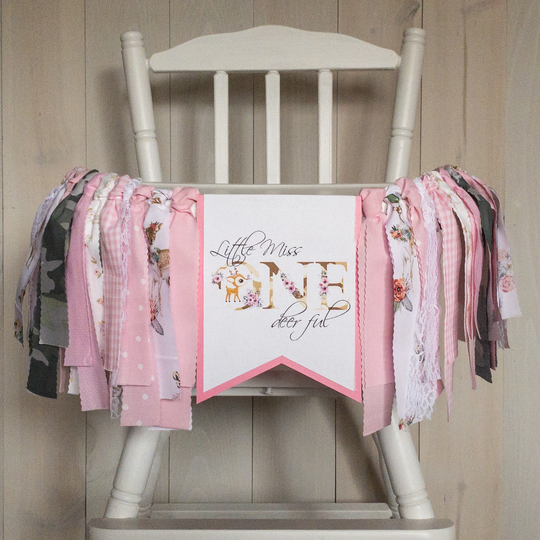 Little Miss One-Deer-Ful High Chair Banner, Girl Deer Birthday Party Decor, Photo Prop, Cake Smash