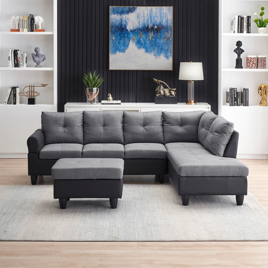 Modern L-Shaped Corner Sofa Right Chaise with Coffee Table and Storage Chessman