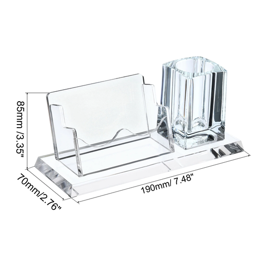 Business Card Holder 1 Slot Desktop Card Display Stand w Pen Pot Clear