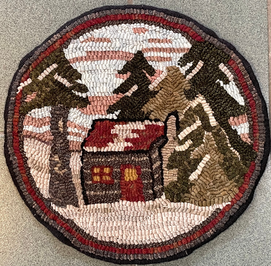 Rug Hooking Pattern "Winter Cottage" Chair Pad, On Monks Cloth Or Primitive Linen, Hooked Table Mat, Fall Rug, Cottage P181