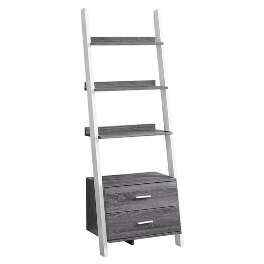 69" Gray and White Contemporary 4 Shelves Rectangular Ladder Bookcase