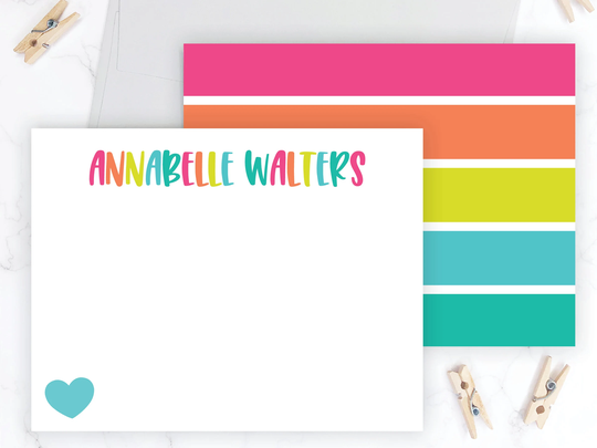 Personalized Flat Note Cards | Colorful Stationery For Kids Girls Thank You Bright Rainbow Custom Notecards