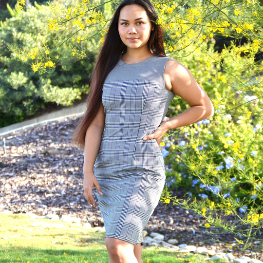 Black & White Gingham Fitted Dress Bodycon Sleeveless Vintage 1990S Checkered Sheath Simple Preppy Size Small Medium