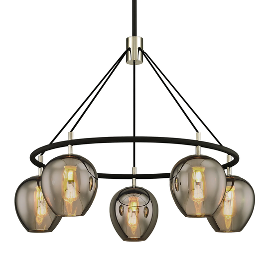 Troy Lighting Iliad 5-light Carbide Black and Polished Nickel Pendant with Plated Smoke Glass