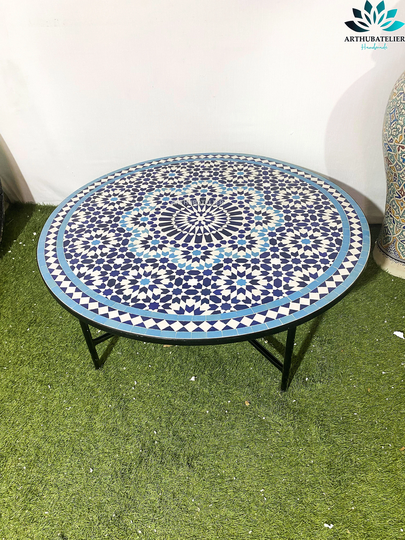 Table Round Made From Mosaic & Tiles 100% Handcrafted For Outdoor Indoor, Mosaic Table Works Beach House Too