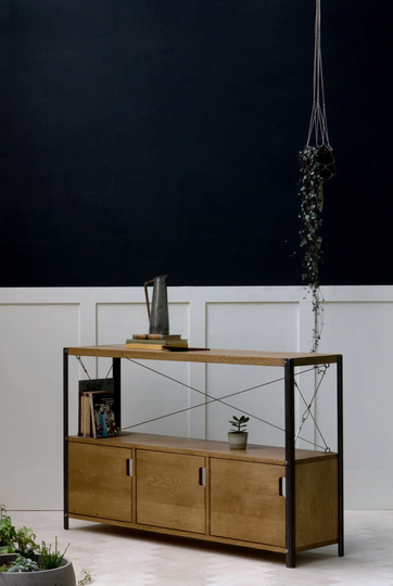 Konk ‖ "Industrial' Three Cupboard Tv Stand Bespoke Sizes Available Oak & Steel Console With Storage, Media Unit Sideboard