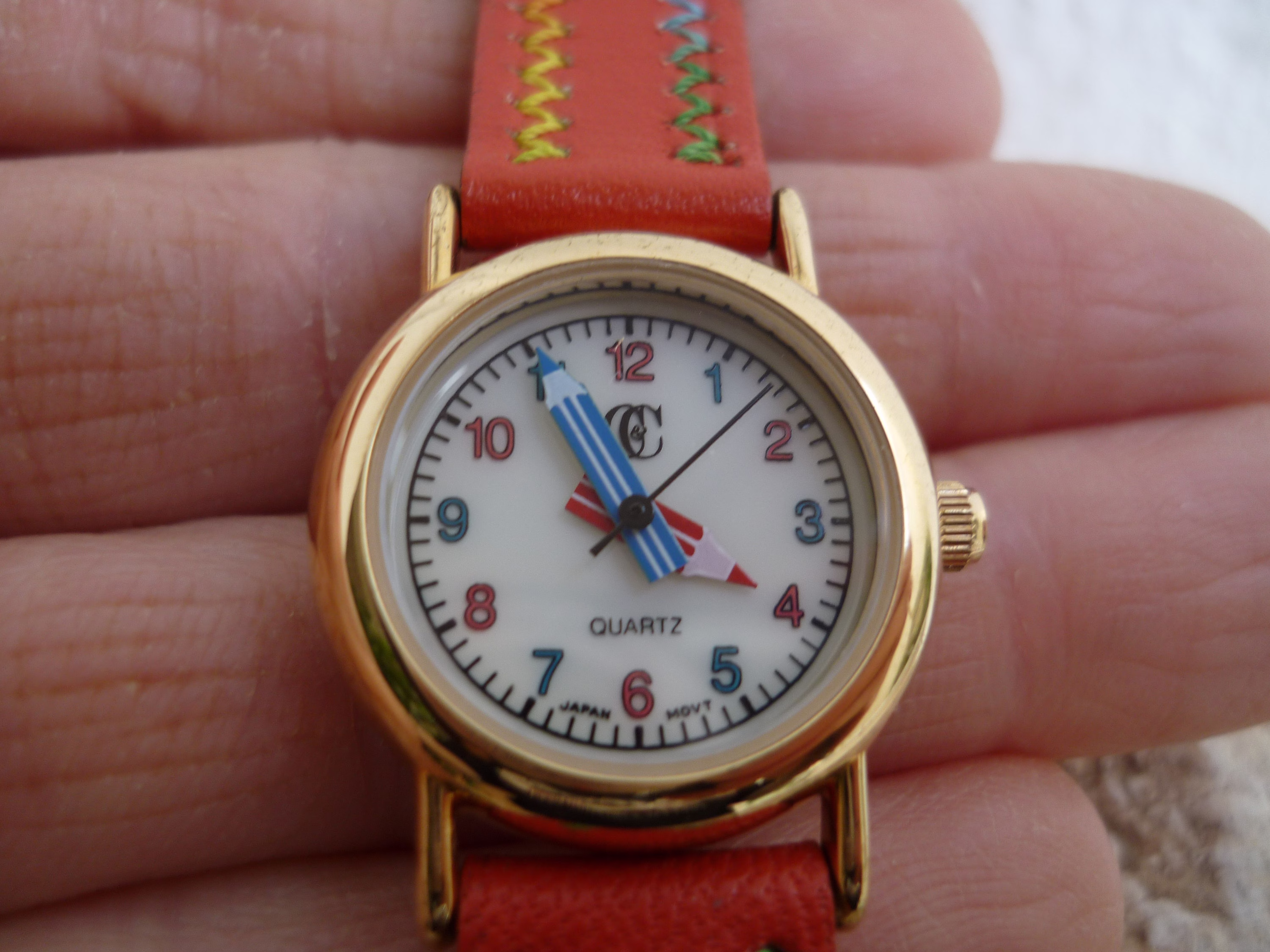 Vintage, Fun, Blue, Red Pencils, Keyring Or Pocket Watch, Working, Battery Operated.japan Movt