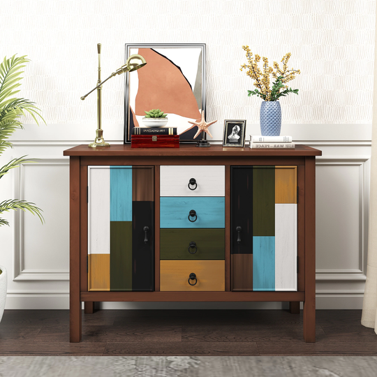 Colorful design Cabinet with Four Drawers and Two Large Cabinets
