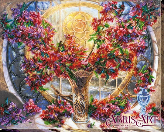 Diy Bead Embroidery Kit On Art Canvas "Flowers" Size 10.6"×13.4" | 27x34 cm, Gift | Abris