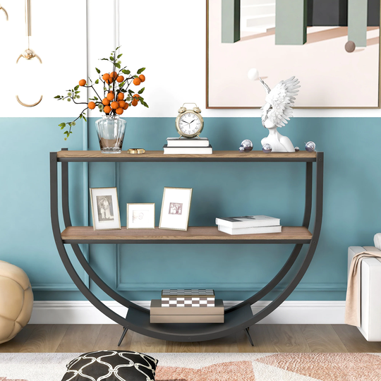 Nestfair Rustic Industrial Design Demilune Shape Console Table