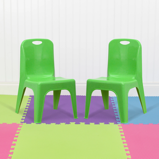 2 Pack Plastic Stackable School Chair with Carrying Handle and 11"H Seat