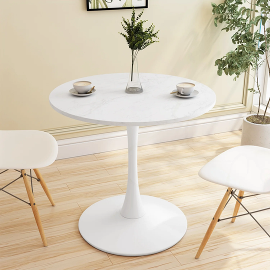 32" Round Dining Table with Printed White Marble Table Top