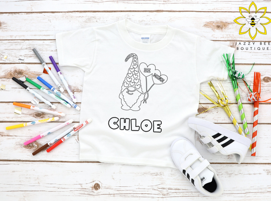 Custom Gnome Valentine's Day Coloring Shirt For Kids, Color Your Own Shirt, Personalized Cute Tee