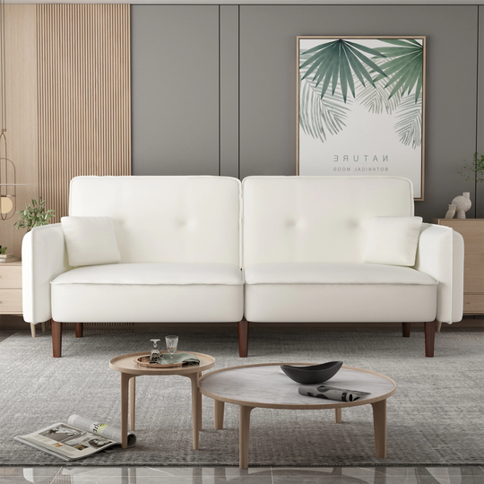 Sofa Fabric Futon Sofa bed for living Room with Solid Wood Leg White