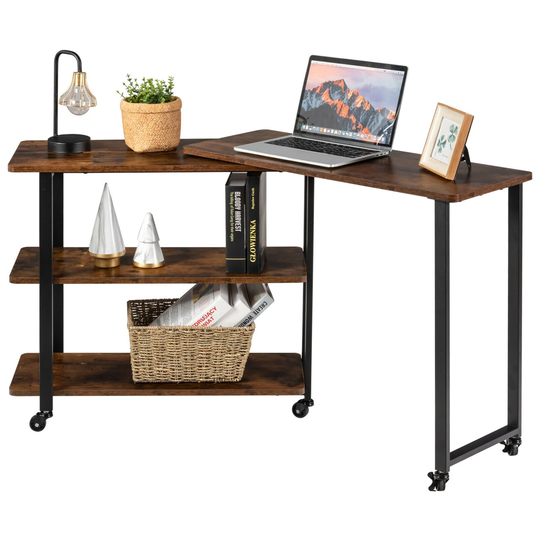 Gymax Sofa Side End Table Rotating Bookcase w/ Storage Shelves&Wheels - See Details