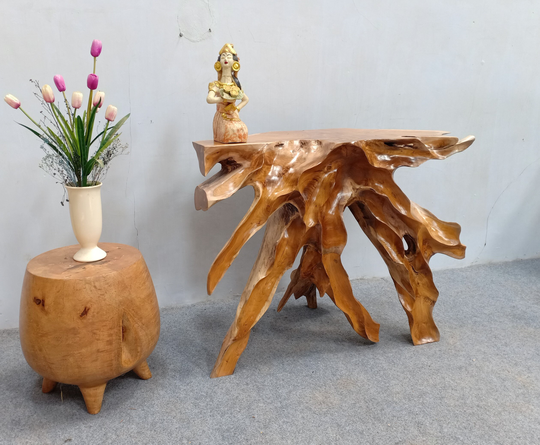Leaves Shape - 39, 3" Teak Root Console Table Carving Wood Live Edge