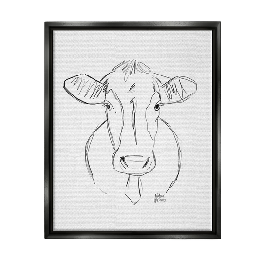 Stupell Industries Farm Cattle Cow Pencil Sketch Drawing Portrait Floater Frame, Design by Valerie Wieners
