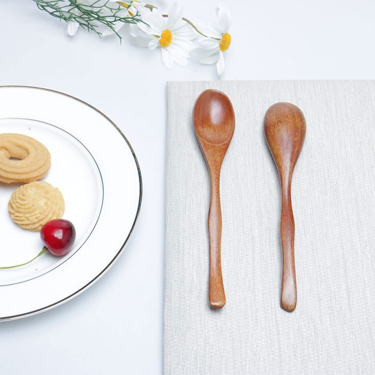 7.3" Wooden Spoons 2 Pcs Wood Soup Spoon for Mixing Stirring Cooking - Wood Color - 7.3"x1.3"(L*W)