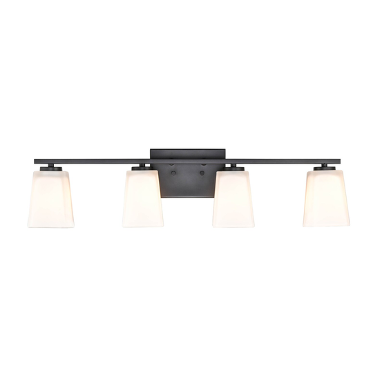 Millennium Lighting 4 Light Matte Black Bathroom Vanity Fixture with Frosted Glass Shades