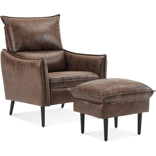 MCombo Accent Club Chair with Ottoman, Armchair with Solid Steel Legs for Living Reading Room Bedroom 4156