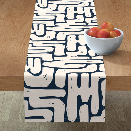 Modern Abstract Table Runner - Minimal Maze By Kristyndorsdesign Navy Cream Cutout Jumbo Scale Cotton Sateen Spoonflower