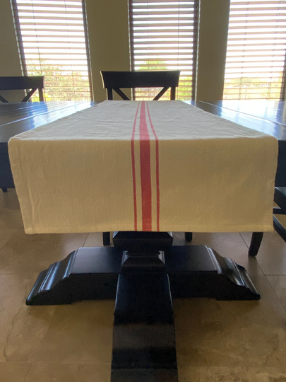 Farmhouse Striped Table Runner - Natural With Tomato Red Stripe Decor Rustic Linens