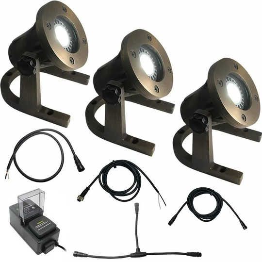 Solid Brass Underwater LED Warm White Light, 3-Piece DIY Kit