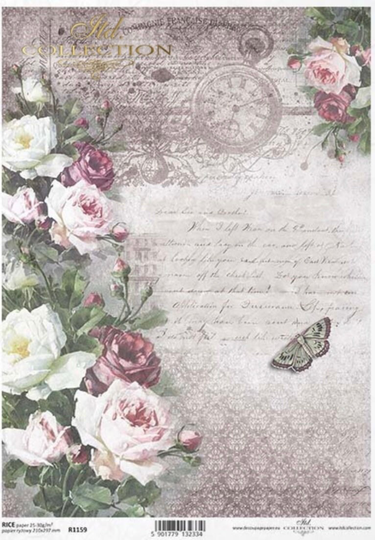 Rice Paper For Decoupage, Roses, Mulberry, Tissue, Scrapbooking, Card Making, 1 A4 Sheet, R1159