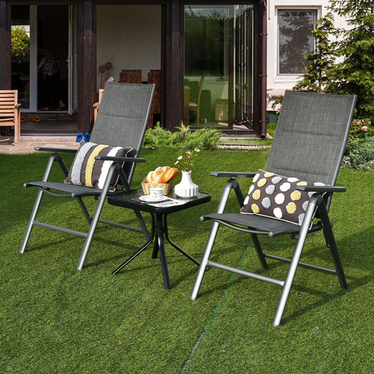 Costway 2PCS Patio Folding Dining Chairs Aluminum Padded Adjustable - See details