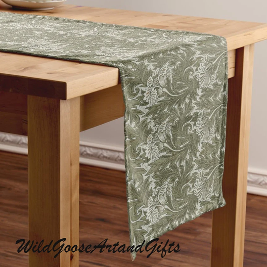Tulip Table Runner, Craftsman William Morris Table, Arts & Crafts Movement, Victorian Home, Natural Color Runner