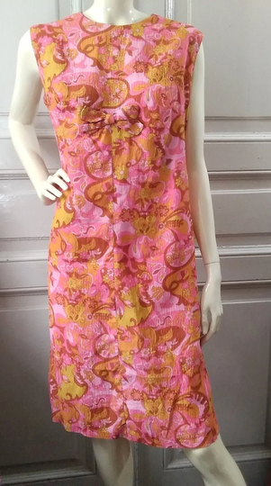 60S Ribbon Retro Dress Colorful Sleeveless Handmade Bright Colors Psychedelic Paisley Vivid Ribbed Summer