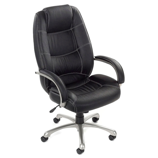 Saddle Stitched High Back Office Chair, Leather, Black - 25.2"L x 34"W x 13.2"H